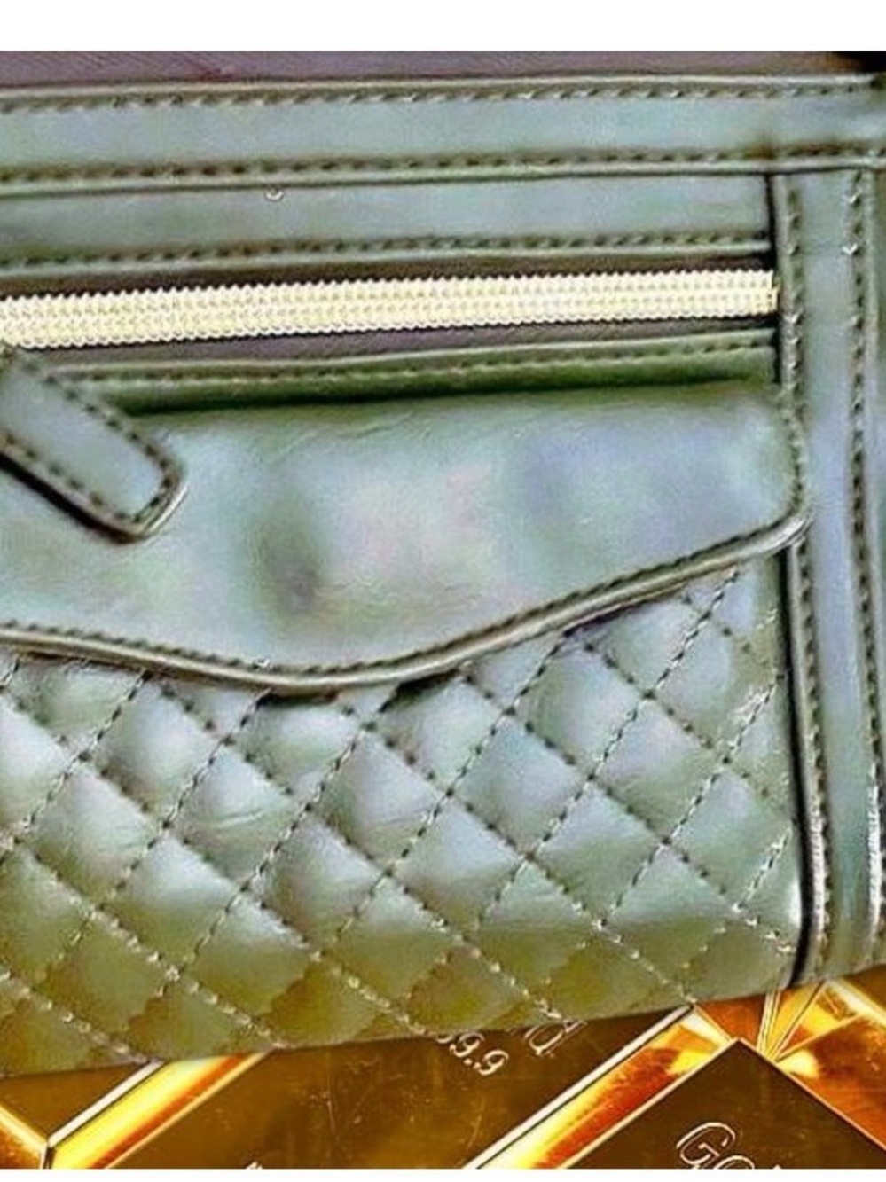 Yik Fung Vegan Quilted Olive Green Crossbody